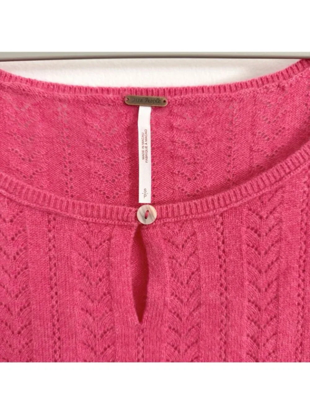 Free People Pink Hera Cashmere Pointelle Sweater Crop Top Women’s Size Small